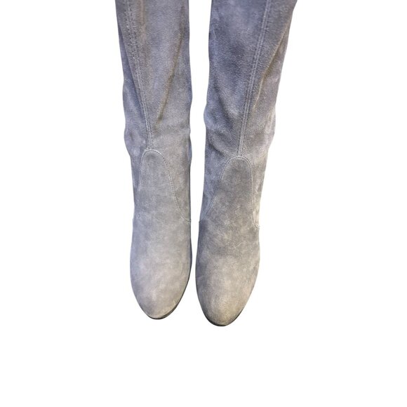 Stuart Weitzman Suede Over-The-Knee Boots Grey With Block Heel & Tie Closure Siz - Picture 9 of 14